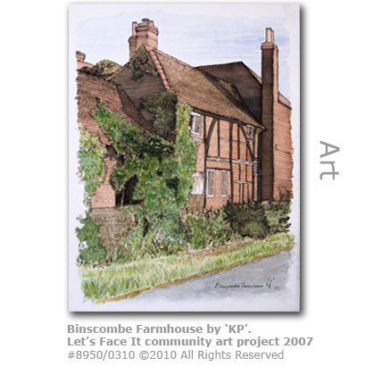 Binscombe Farmhouse painting by KP from Let's Face It - Farncombe Community Art Project 2007