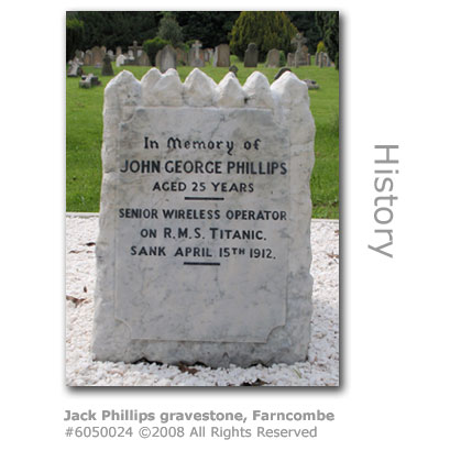 Jack Phillips gravestone, Godalming Old Cemetery, Farncombe