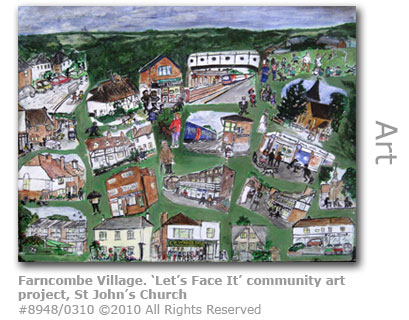 View of Farncombe village - Let's Face It community art project, St John's Church Farncombe, Godalming