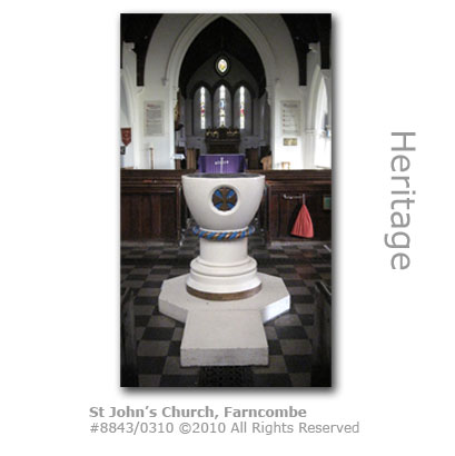 Font at Farncombe St Johns Church, Wey Valley