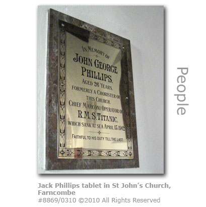 Jack Phillips memorial tablet in St Johns Church, Farncombe, Godalming