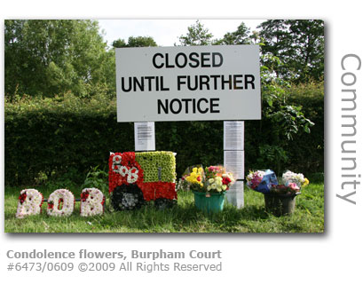 Flowers of condolence, Burpham Court Farm, Guildford